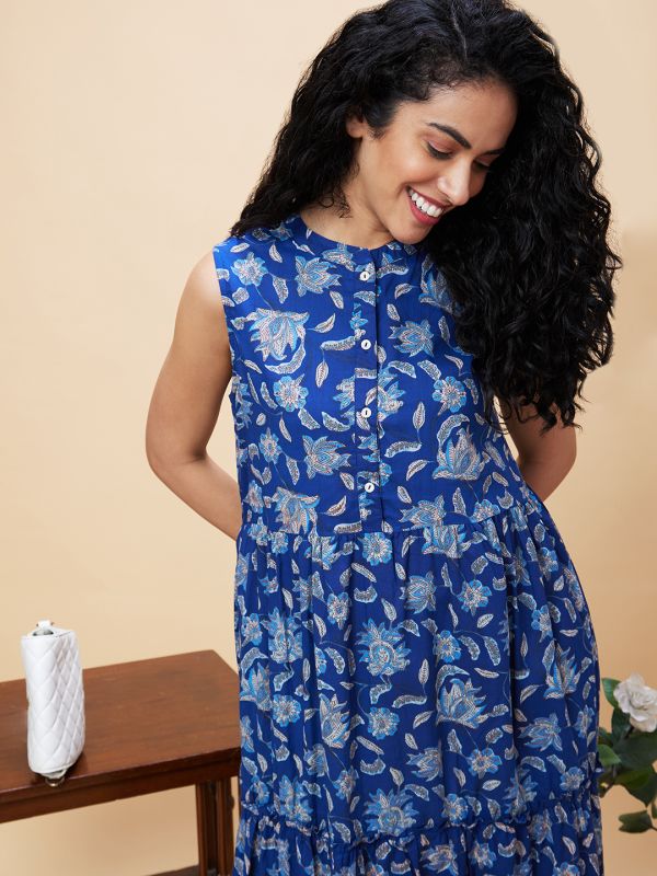 Globus Women Indigo Printed Fit and Flare Dress