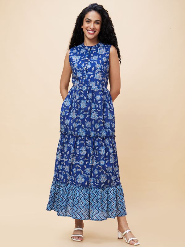 Globus Women Indigo Printed Fit and Flare Dress