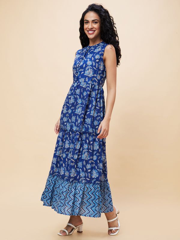 Globus Women Indigo Printed Fit and Flare Dress