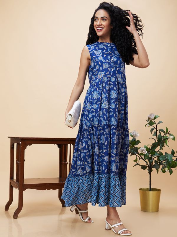 Globus Women Indigo Printed Fit and Flare Dress