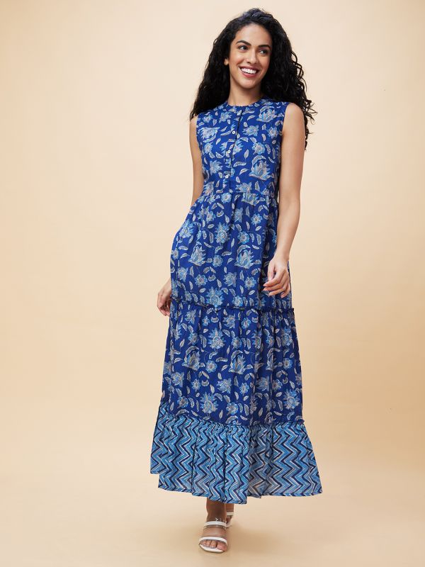 Globus Women Indigo Printed Fit and Flare Dress