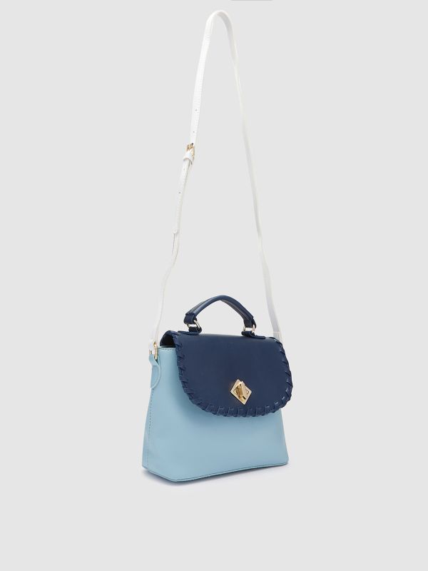 Globus Women Blue Colourblocked Vegan Leather Sling Bag