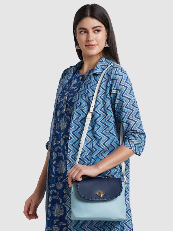 Globus Women Blue Colourblocked Vegan Leather Sling Bag