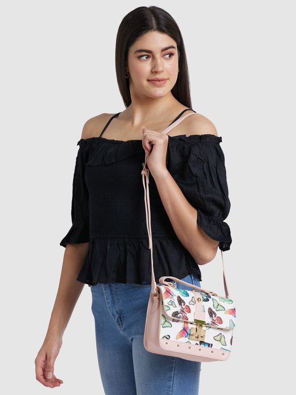 Globus Women Nude Printed Vegan Leather Sling Bag