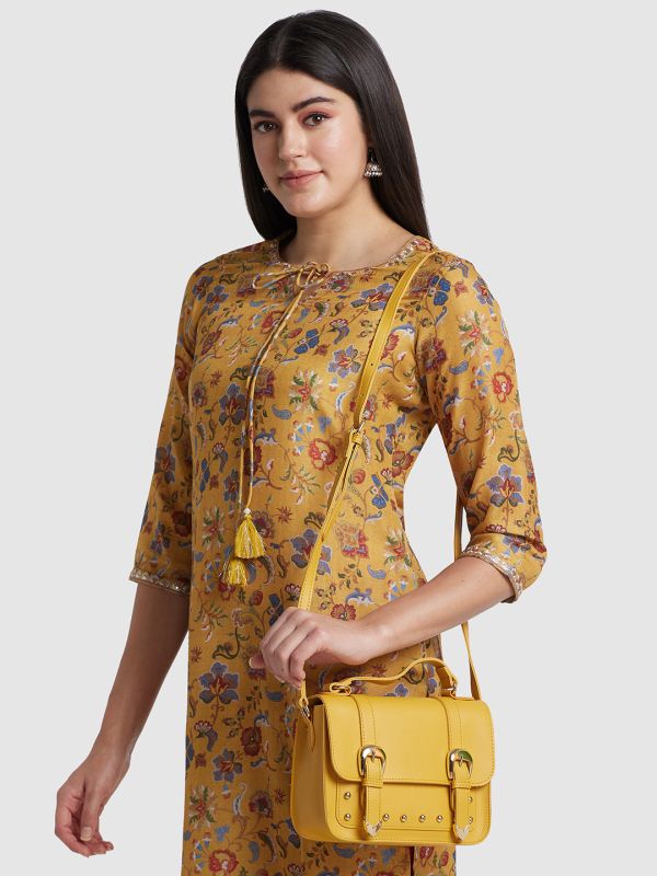 Globus Women Mustard Solid Vegan Leather Sling Bag