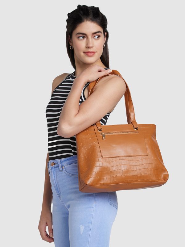 Globus Women Tan Solid Vegan Leather Handheld Bag