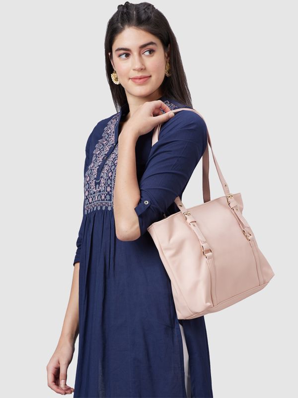 Globus Women Nude Solid Vegan Leather Handheld Bag