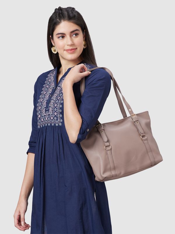 Globus Women Taupe Solid Vegan Leather Handheld Bag