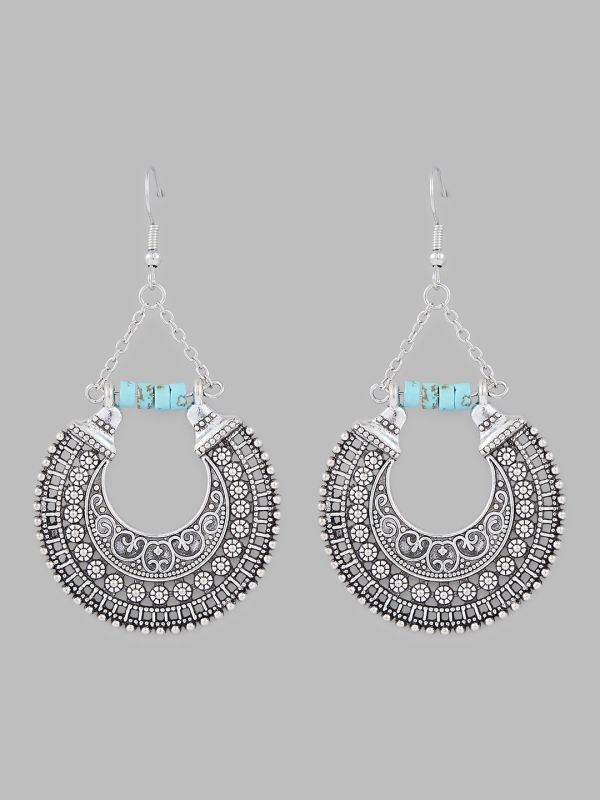 Globus Women Silver-Plated Circular Drop Earrings
