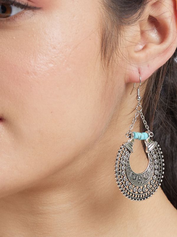 Globus Women Silver-Plated Circular Drop Earrings