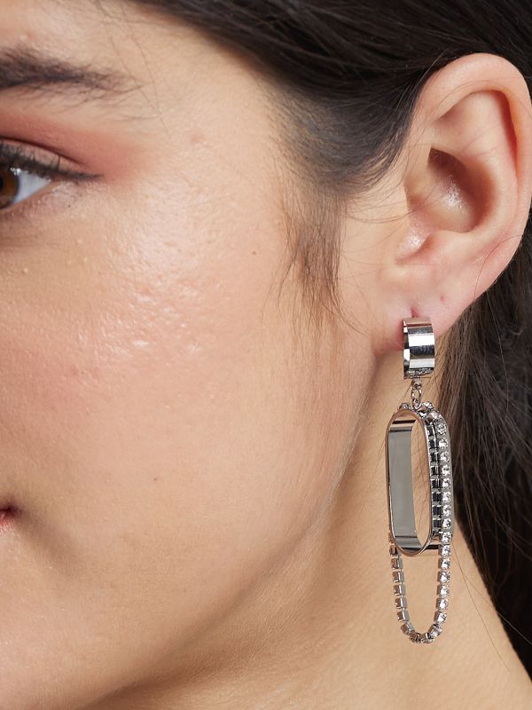 Globus Women Silver-Plated Geometric Drop Earrings