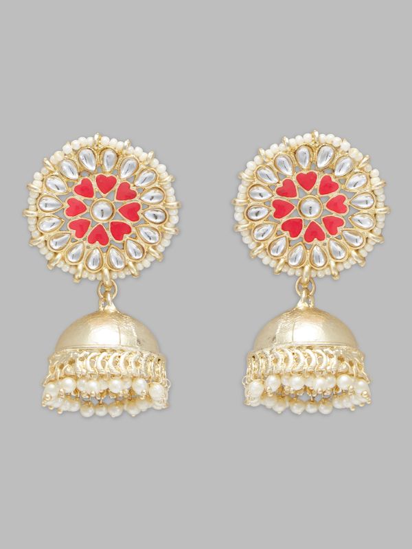 Globus Women Gold-Plated Dome Shaped Ethnic Jhumkas