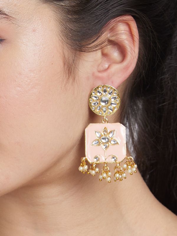 Globus Women Gold-Plated Geometric Ethnic Jhumkas