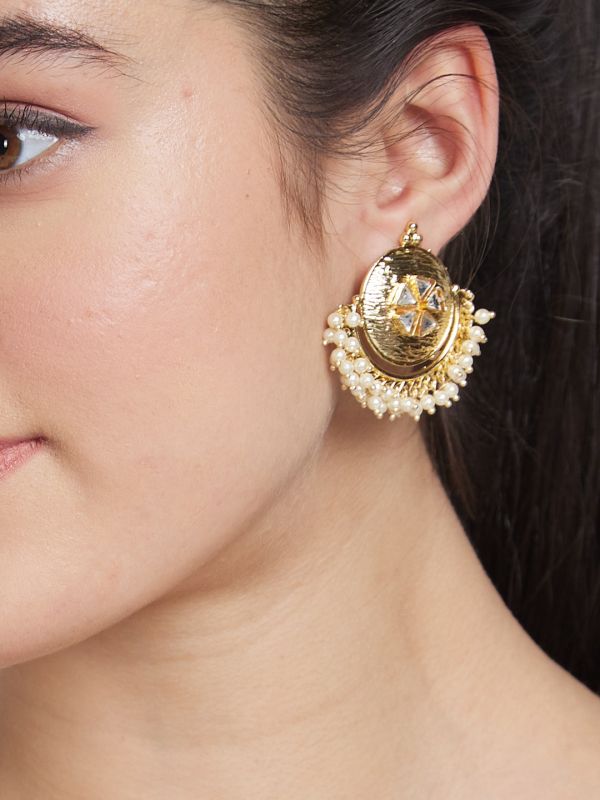 Globus Women Gold-Plated Circular Ethnic Jhumkas