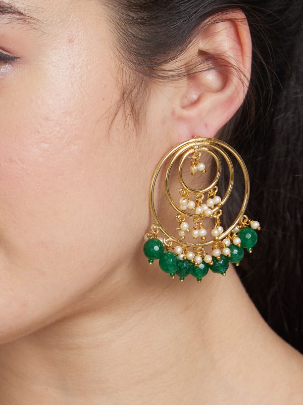 Globus Women Gold-Plated Circular Ethnic Jhumkas