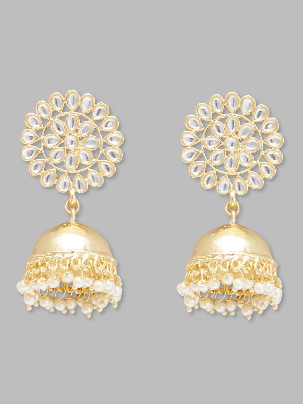 Globus Women Gold-Plated Dome Shaped Ethnic Jhumkas