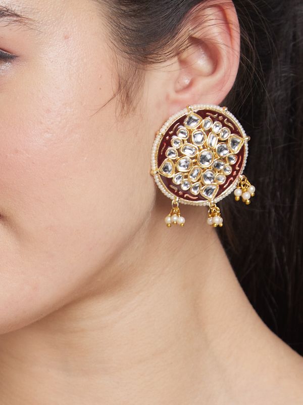 Globus Women Gold-Plated Circular Ethnic Jhumkas