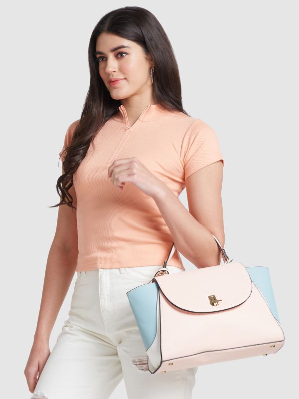 Globus Women Nude Colourblocked Vegan Leather Handheld Bag
