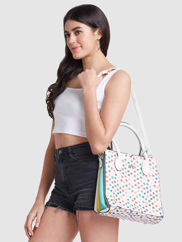 Globus Women Beige Printed Vegan Leather Handheld Bag