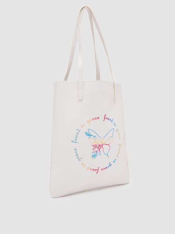 Globus Women White Printed Vegan Leather Handheld Bag