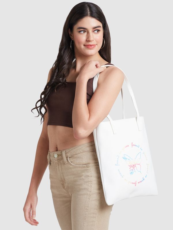 Globus Women White Printed Vegan Leather Handheld Bag