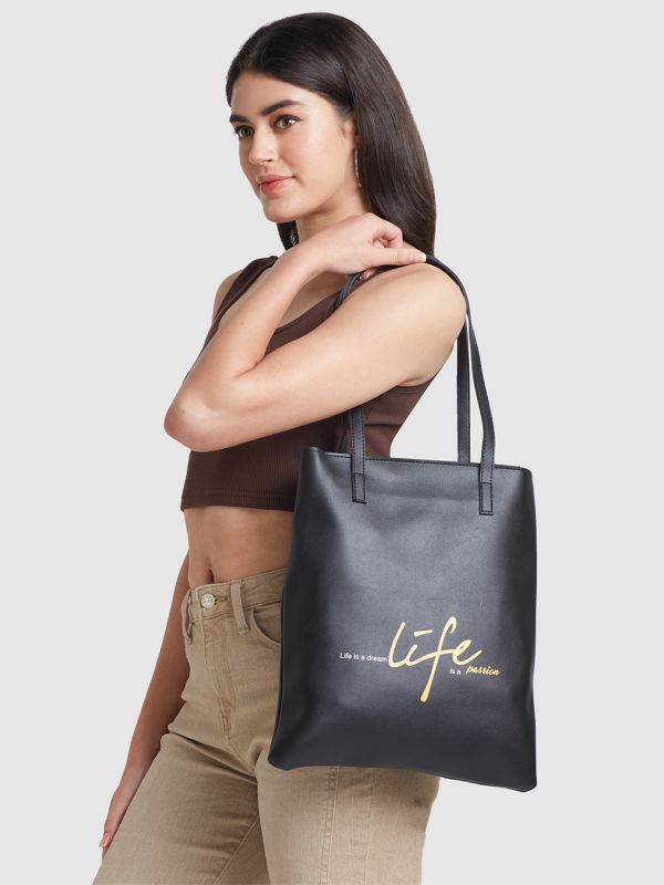 Globus Women Black Printed Vegan Leather Handheld Bag