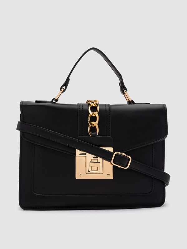 Globus Women Black Embellished Vegan Leather Handheld Bag