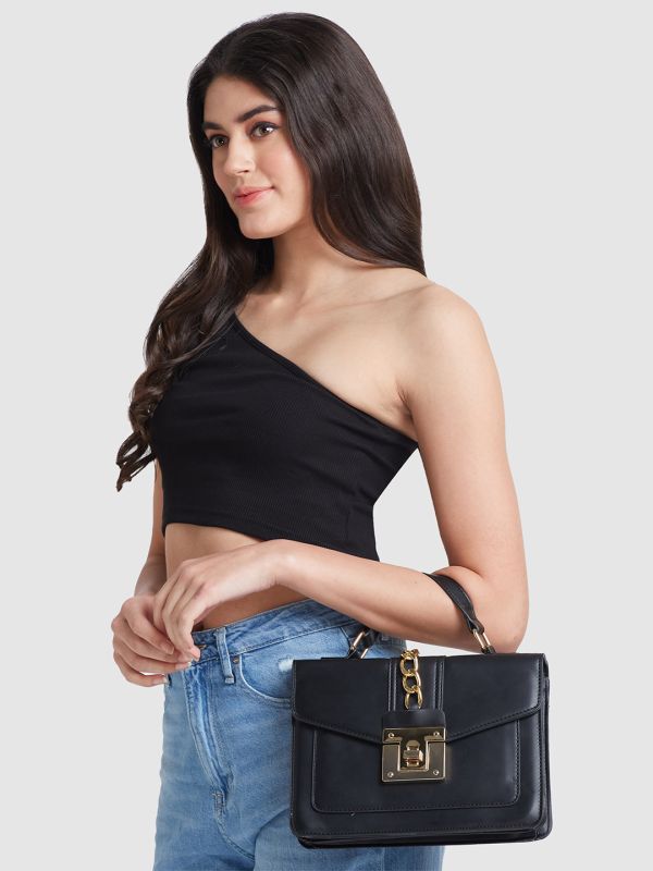 Globus Women Black Embellished Vegan Leather Handheld Bag