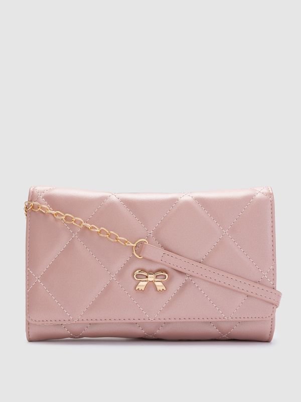 Globus Women Rose Gold Textured Vegan Leather Envelope Wallet with Bow Detail
