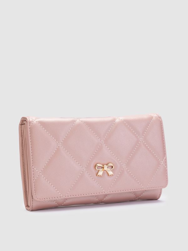 Globus Women Rose Gold Textured Vegan Leather Envelope Wallet with Bow Detail