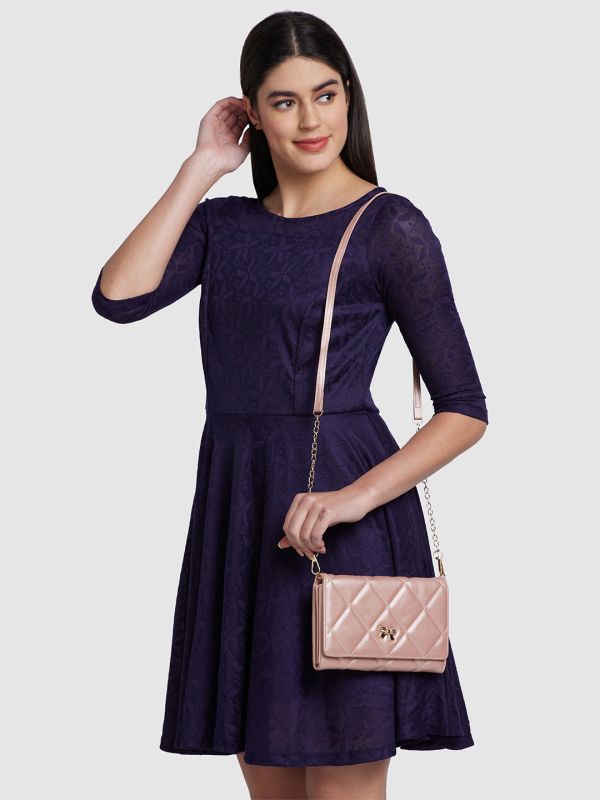 Globus Women Rose Gold Textured Vegan Leather Envelope Wallet with Bow Detail
