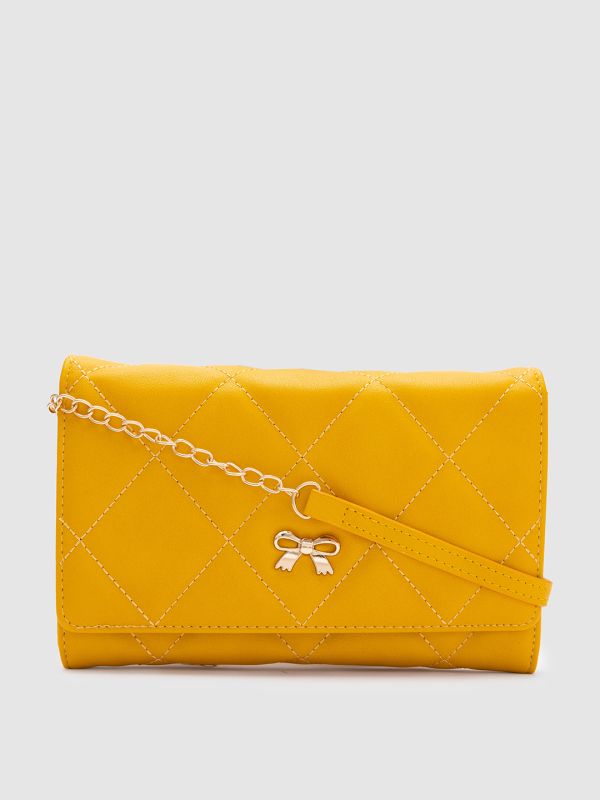 Globus Women Mustard Textured Vegan Leather Envelope Wallet with Bow Detail