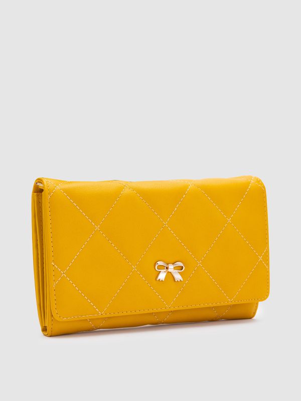 Globus Women Mustard Textured Vegan Leather Envelope Wallet with Bow Detail