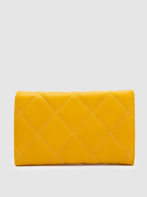 Globus Women Mustard Textured Vegan Leather Envelope Wallet with Bow Detail