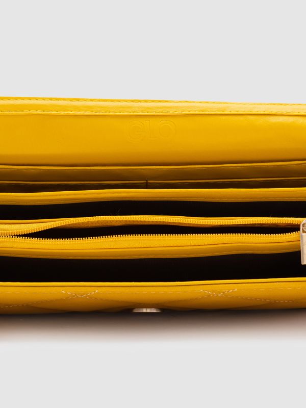 Globus Women Mustard Textured Vegan Leather Envelope Wallet with Bow Detail