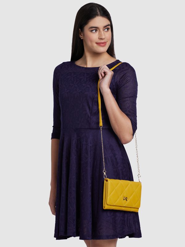 Globus Women Mustard Textured Vegan Leather Envelope Wallet with Bow Detail