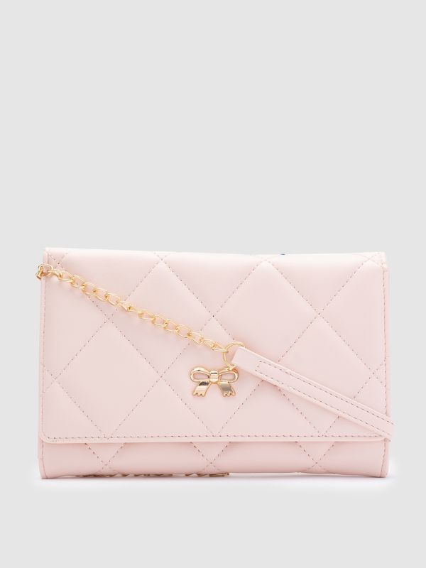 Globus Women Nude Textured Vegan Leather Envelope Wallet with Bow Detail