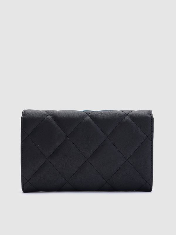 Globus Women Black Textured Vegan Leather Envelope Wallet with Bow Detail