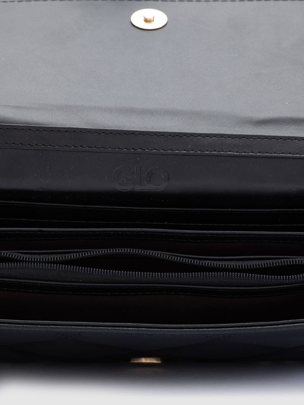 Globus Women Black Textured Vegan Leather Envelope Wallet with Bow Detail