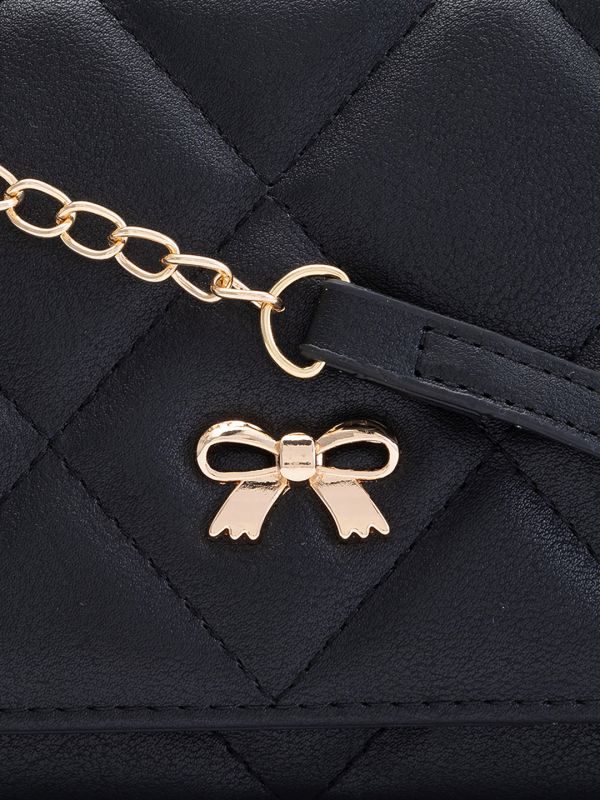 Globus Women Black Textured Vegan Leather Envelope Wallet with Bow Detail