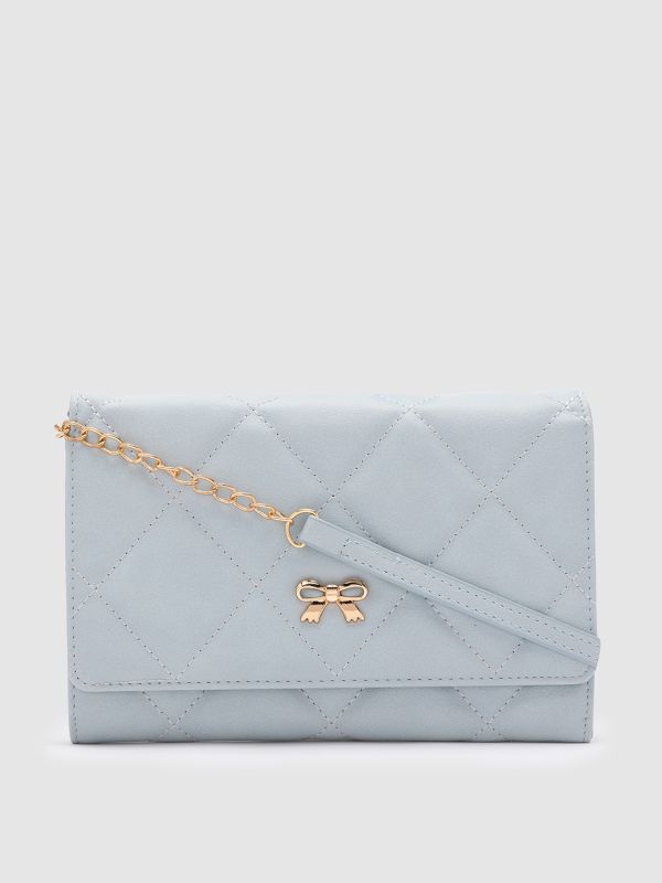 Globus Women Blue Textured Vegan Leather Envelope Wallet with Bow Detail