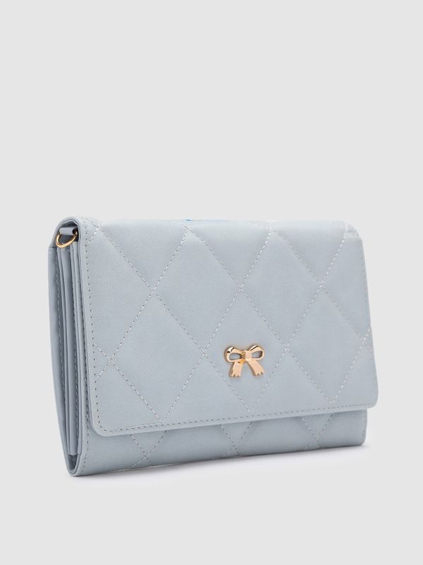 Globus Women Blue Textured Vegan Leather Envelope Wallet with Bow Detail