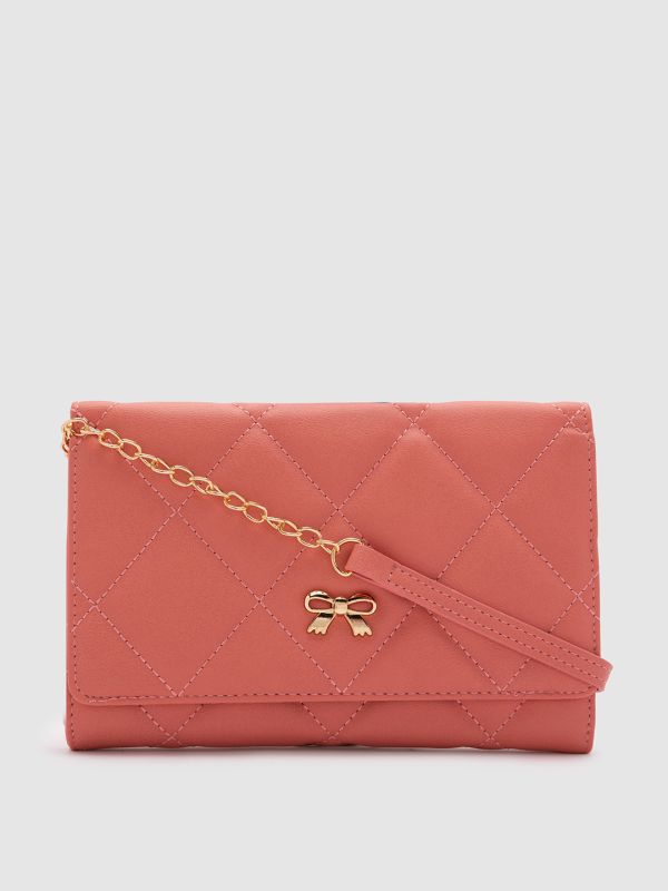 Globus Women Red Textured Vegan Leather Envelope Wallet with Bow Detail