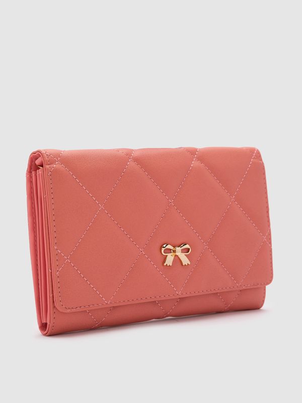 Globus Women Red Textured Vegan Leather Envelope Wallet with Bow Detail
