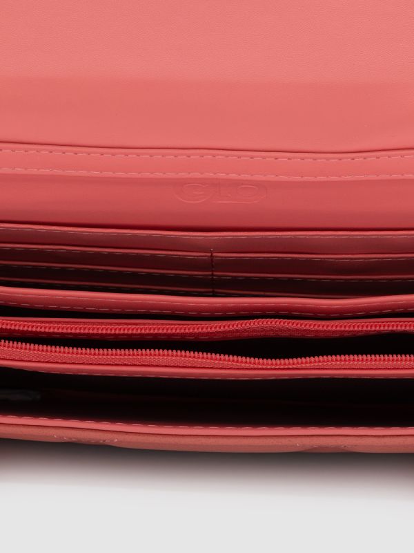 Globus Women Red Textured Vegan Leather Envelope Wallet with Bow Detail