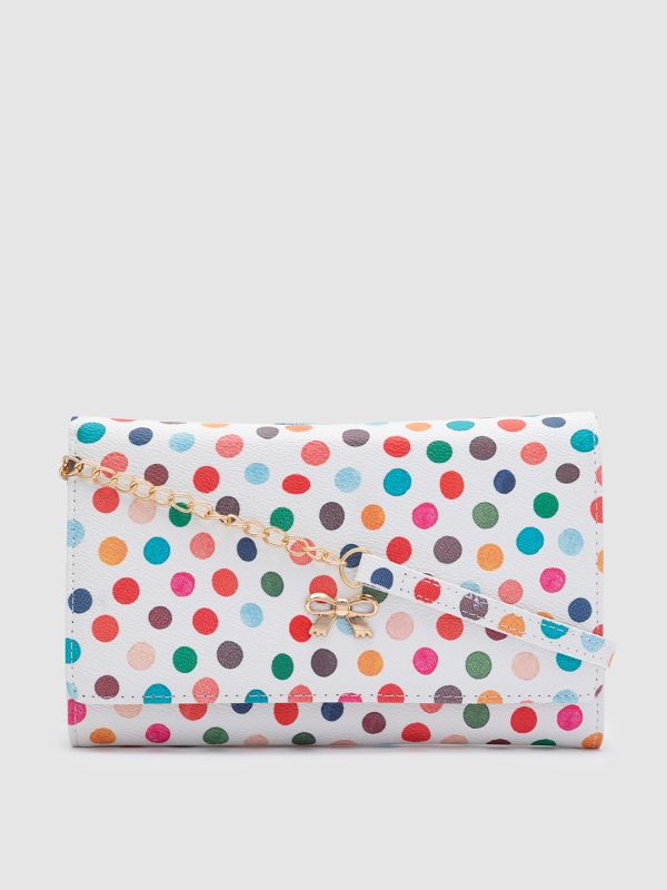 Globus Women White Printed Vegan Leather Envelope Wallet with Bow Detail