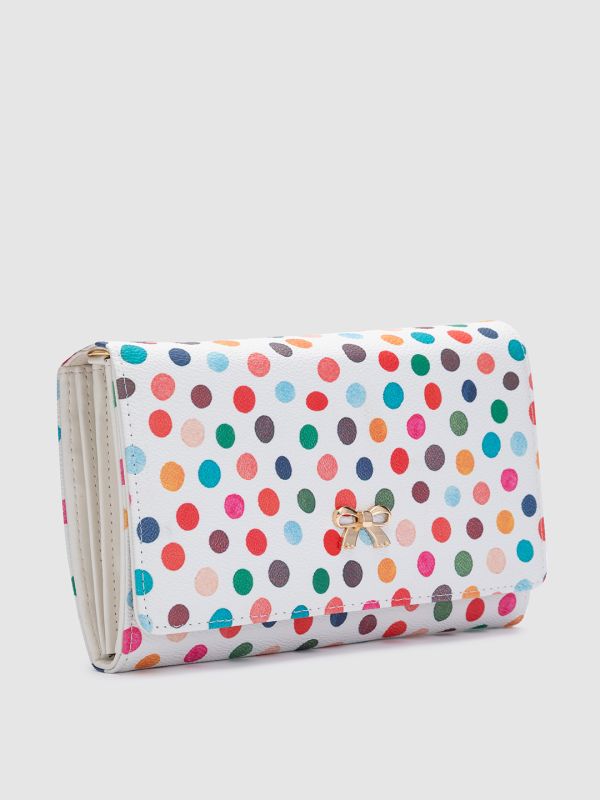 Globus Women White Printed Vegan Leather Envelope Wallet with Bow Detail