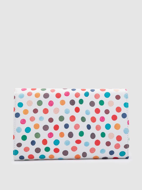 Globus Women White Printed Vegan Leather Envelope Wallet with Bow Detail