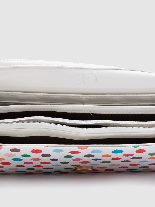 Globus Women White Printed Vegan Leather Envelope Wallet with Bow Detail