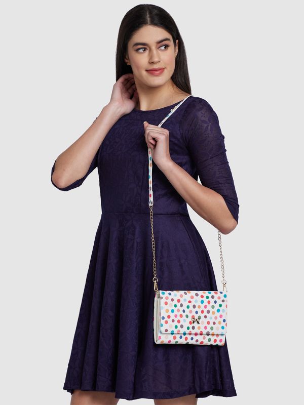 Globus Women White Printed Vegan Leather Envelope Wallet with Bow Detail